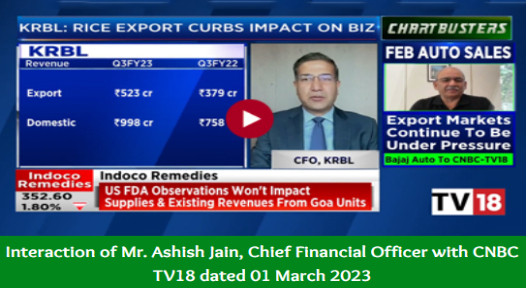 Media interaction Interaction of Mr. Ashish Jain, Chief Financial Officer with CNBC...